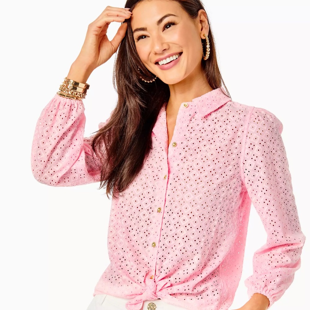 NWT Lilly Pulitzer Sea breeze eyelet button down xxs